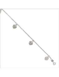 14k White Gold, Hanging Hearts Anklet with Rolo Links