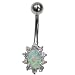 Stainless Steel Belly Ring with Clear CZ & Synthetic Opal - 14g/5mm ball