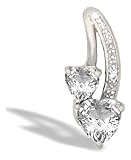 14K White Gold Genuine Heart White Topaz and Diamond Pendant
