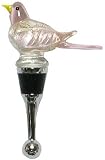 Individually Gift Boxed Bottle Stopper with Decorative Glass Pink Bird Top Set of Two