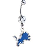 NFL Logo SILVER Double GEM Belly Ring - Detroit Lions