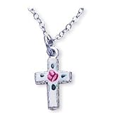 Sterling Silver and Cloisonne Cross and 13-inch Chain for Children