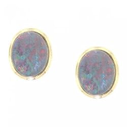 Doublet Opal Earrings in Solid Yellow Gold Bezel Setting