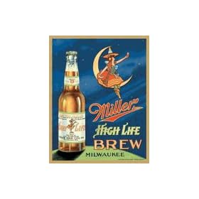 Miller Beer Girl On Moon Metal Sign
