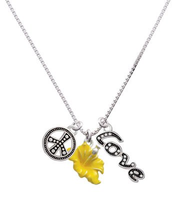 Yellow Hibiscus Flower, Peace, Love Charm Necklace [Jewelry]