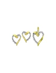 Diamond Heart Pendant and Heart Earrings Studs Set 10k Yellow Gold (0.15 ct.tw)