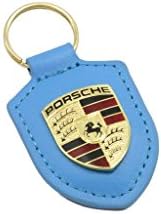 Porsche Leather Keychain Car logo keyring light blue