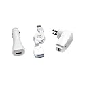 3 in 1 USB Charger Kit for iPod and iPhone: Travel Charger, Car Charger, and Retractable USB Charger and Data Cable