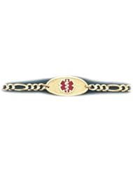 14K Yellow Gold Medical Alert ID Figaro Chain Bracelet - Length 8 Inch
