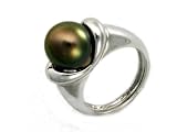 Natural Black, Tahitian South Sea Pearl, Set in 18K White Gold Ring
