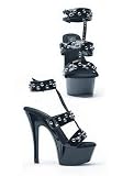 6 inch Heel Sandal Women's Size Shoe With Attached Ankle Cuff, T-Strap, and Rivets