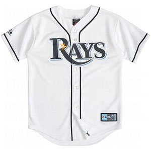 MLB Tampa Bay Rays Youth Short Sleeve 6 Button Synthetic Replica Jersey (White, Small)