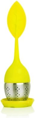 TEA DUNKERS Silicone Leaf Handle and Drip Tray Loose Leaf Long Handled Tea Infuser Strainers YELLOW