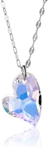Sterling Silver Faceted Large Rainbow Heart Style Swarovski Necklace 16 inches