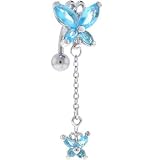 Aquamarine TOP MOUNT Butterfly Chain Drop Belly Ring