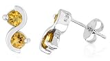 Round Cut Genuine Citrine Earrings Sterling Silver