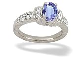 14K White Gold Genuine Oval Tanzanite and Diamond Ring