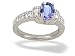 14K White Gold Genuine Oval Tanzanite and Diamond Ring