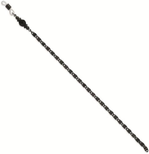 Black Crystal Bead Eyeglass Holder Black-plated 30" Chain