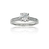 Platinum Round Diamond Solitaire Engagement Ring w/ Diamond Channel Setting (2.1 ct Center, 2.25 cttw, H Color, VS1 Clarity), Size 7
