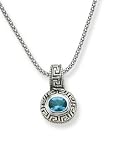 Antique Greek Key with Blue Topaz CZ Sterling Silver Pendant. Comes with a 16" Sterling Silver Necklace