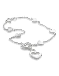 Bling Jewelry 925 Sterling Silver Heart Charm Lariat Bracelet 7in