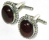 Cufflinks Pair in Sterling Silver Redonyx Gemstone (cflng078)