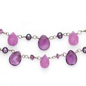 Silver Two Strand Necklace with Amethyst, Quartz And Fwp, 16 by A Great Jewelry Co.