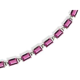 14K White Gold Genuine Emerald-cut Pink Tourmaline Bracelet by Jewels For Me