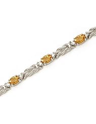 14k White Gold Natural Citrine And Diamond Tennis Bracelet