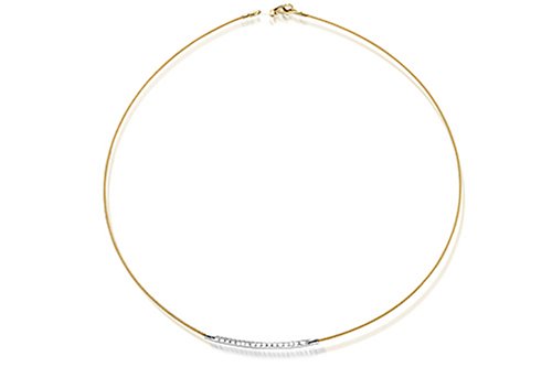 18K Yellow Gold Matte-Finish Hand-Crafted Wire Necklace, Enhanced with Pave Set Diamonds.
