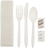 Daxwell White Plastic Medium Weight Cutlery Kit with Fork, Knife, Tea Spoon, Salt & Pepper and Napkin (Case of 250)