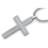 Men's STEL Stainless Steel Cross Pendant with .01ct Genuine Diamond including 24 Stainless Steel Curb Chain