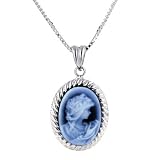 Sterling Silver Victorian Agate Cameo Pendant - 3/8 x 1/2 w/ 18 Chain