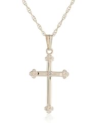 14k Yellow Gold Solid Embossed Cross with Genuine Diamond Pendant Necklace, 18"