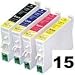 3 Full sets + 3 extra black,....new chip 711-714..... 15 compatible ink cartridges, fits epson printers S20, SX100, SX105, SX200, SX205, SX400, SX405, D78, D92, D120, DX4000, DX4050, DX4400, DX4450, DX5000, DX5050, DX6000, DX6050, DX7000F, DX7400, DX7450, DX8400, DX8450, DX9400F, S21 SX110 SX115 SX410 SX415 SX515W SX210 SX215 New latest version 7 chip high capacity ink cartridges