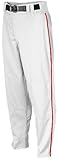 Rawlings Youth Relaxed Fit YBP350MRP Piped Baseball Pant, White with Scarlet Piping, Youth Large