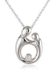 Duragold 14k White Gold Diamond Accent Polished Mother and Child Pendant Necklace, 18"