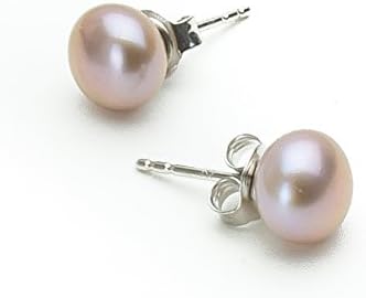 Savannah Pearls 7.5-8mm Brilliant Luster Genuine Lavender Button Cultured Freshwater Pearl Stud Earrings