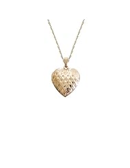 Yellow 14k Gold-Filled Polished Embossed Faceted Heart Locket Necklace, 18"