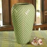 NOVICA Celadon ceramic vase, 'Green Leaf'