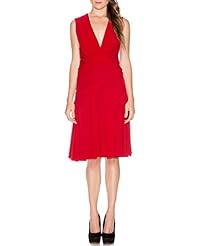 Pleated Draped Asymmetric Cocktail Plunging Neck Acetate/Polyester  Dress