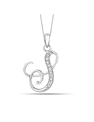 Sterling Silver Rhodium Plated Script Initial Letter S With Diamonds On 18 Inch Chain ( 0.05 Tcw)