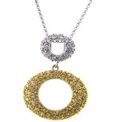 Sterling Silver Two Circle Gold Plated CZ Pendant