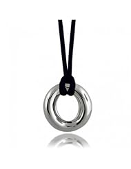 Bling Jewelry 925 Sterling Silver O Pendant Necklace with Silk Cord 18 inches