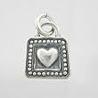 Little Double Sided Heart Charm with Decorative Dot Border in Sterling Silver, #9209