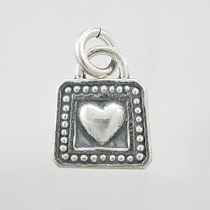 Little Double Sided Heart Charm with Decorative Dot Border in Sterling Silver, #9209