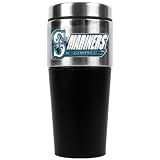 MLB Seattle Mariners 16-Ounce Stainless Steel Travel Tumbler with Black Sleeve