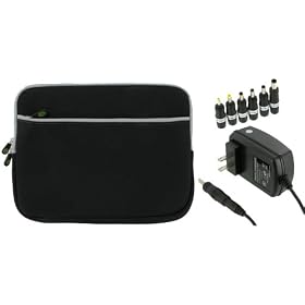 2n1 Combo - Samsung N140-14R 10.1-Inch Netbook Neoprene Sleeve SlipCase and 12v Car Charger (Invisible Zipper Dual-Pocket - Black)