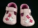 L'Amour Baby Crib Shoes, Genuine Leather with Butterflies applique - Pink